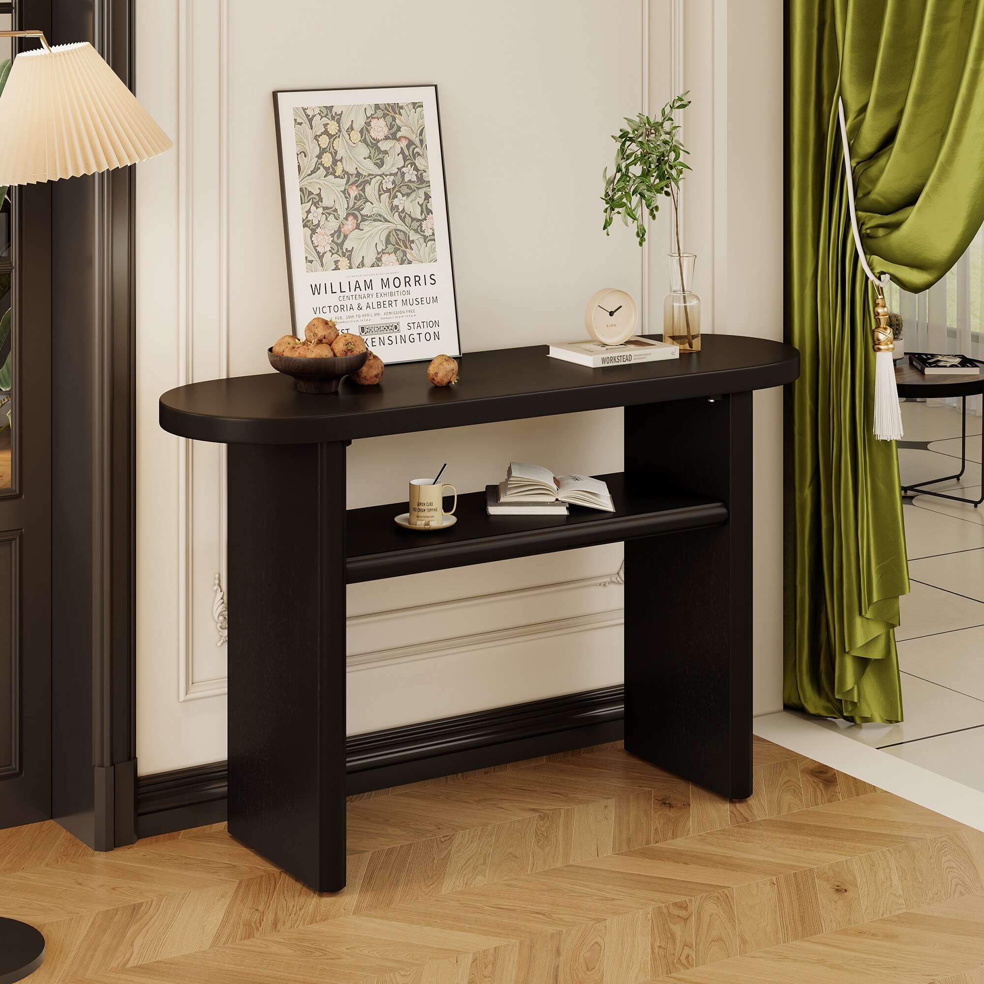 Black 2 Tier Round Corner Console Table Entrance Long Table Bed Bath Beyond 41507861