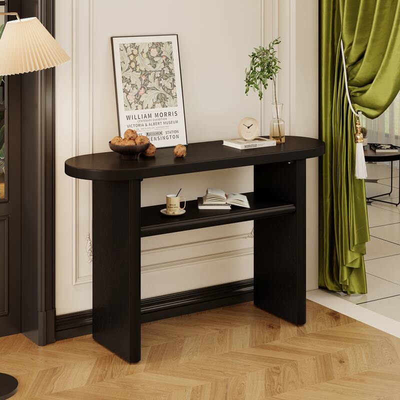 Elegant Minimalist Console Table with Rounded Edges and Sturdy Shelf Design for Entryway, Living Room - Black