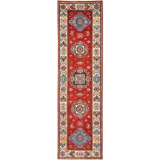 Shahbanu Rugs Neon Red Wool Vegetable Dyes Special Kazak with Geometric ...