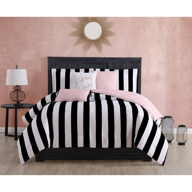 Juicy Reversible Cabana Stripe Bedding Set - Black/White - King