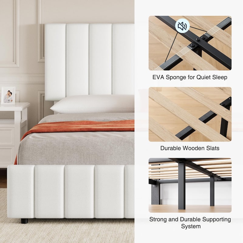 Bed Frame with 4 Storage Drawers and Adjustable Headboard