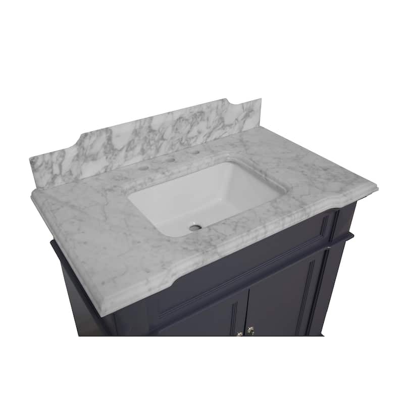KitchenBathCollection Elizabeth 36" Bathroom Vanity with Carrara Marble Top