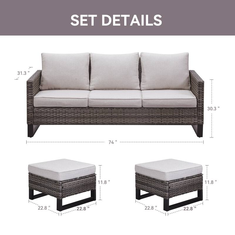5 Piece Patio Sofa Chair Furniture Set - Beige - Grey