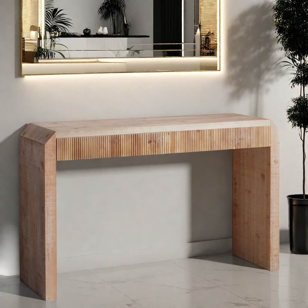 51.8" Wood Console Table with Ribbed Drawer Front, and Versatile Storage