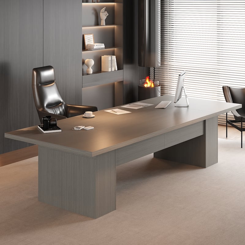 Extra Long Wood Rectangular Dining Table Meeting Table,Oak & White - 126"L - Grey