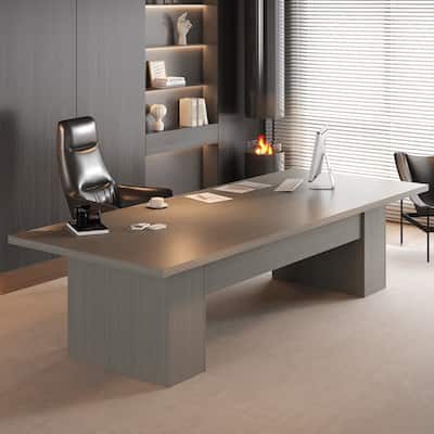 Extra Long Wood Rectangular Dining Table Meeting Table,Oak & White - 126"L