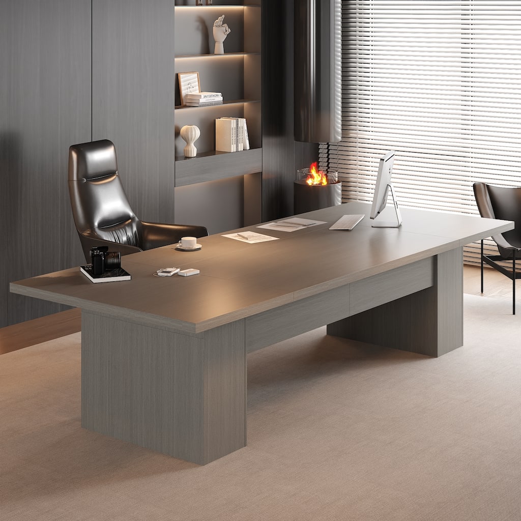 Extra Long Wood Rectangular Dining Table Meeting Table,Oak & White - 126"L