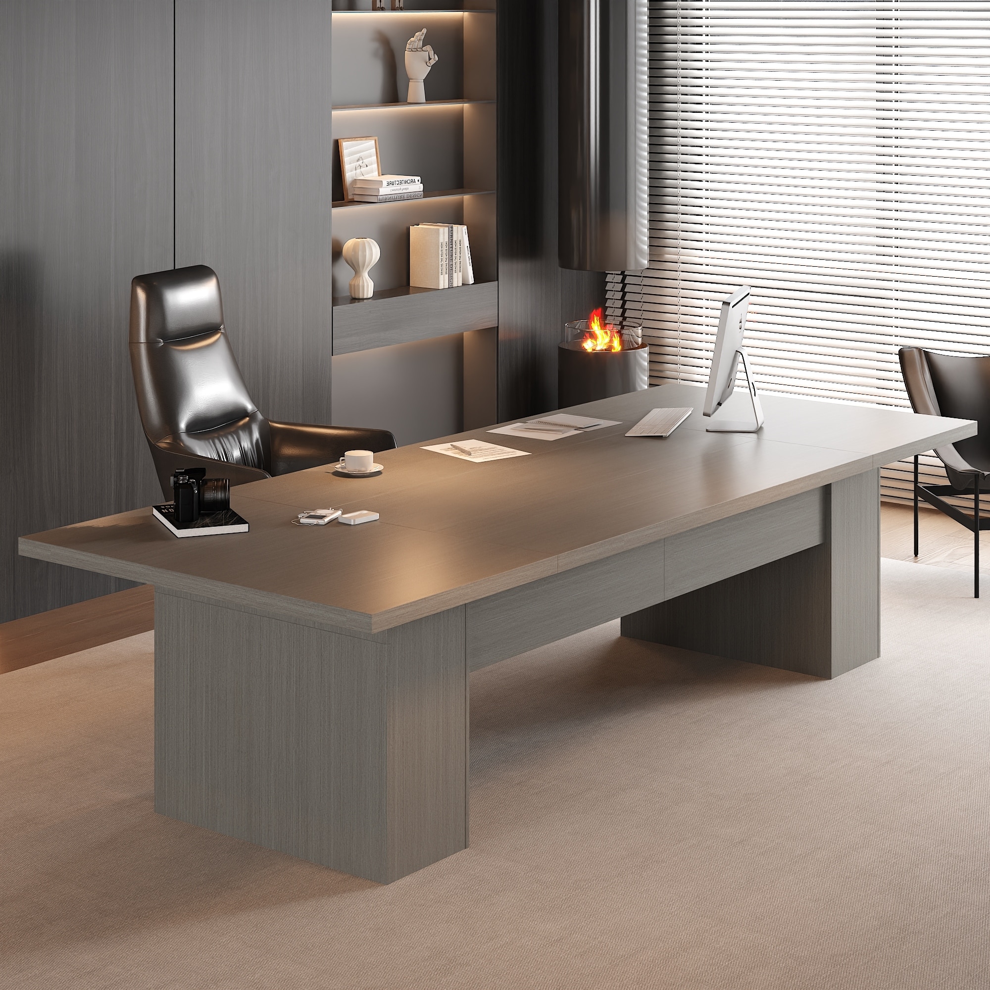Extra Long Wood Rectangular Dining Table Meeting Table,Oak & White - 126"L