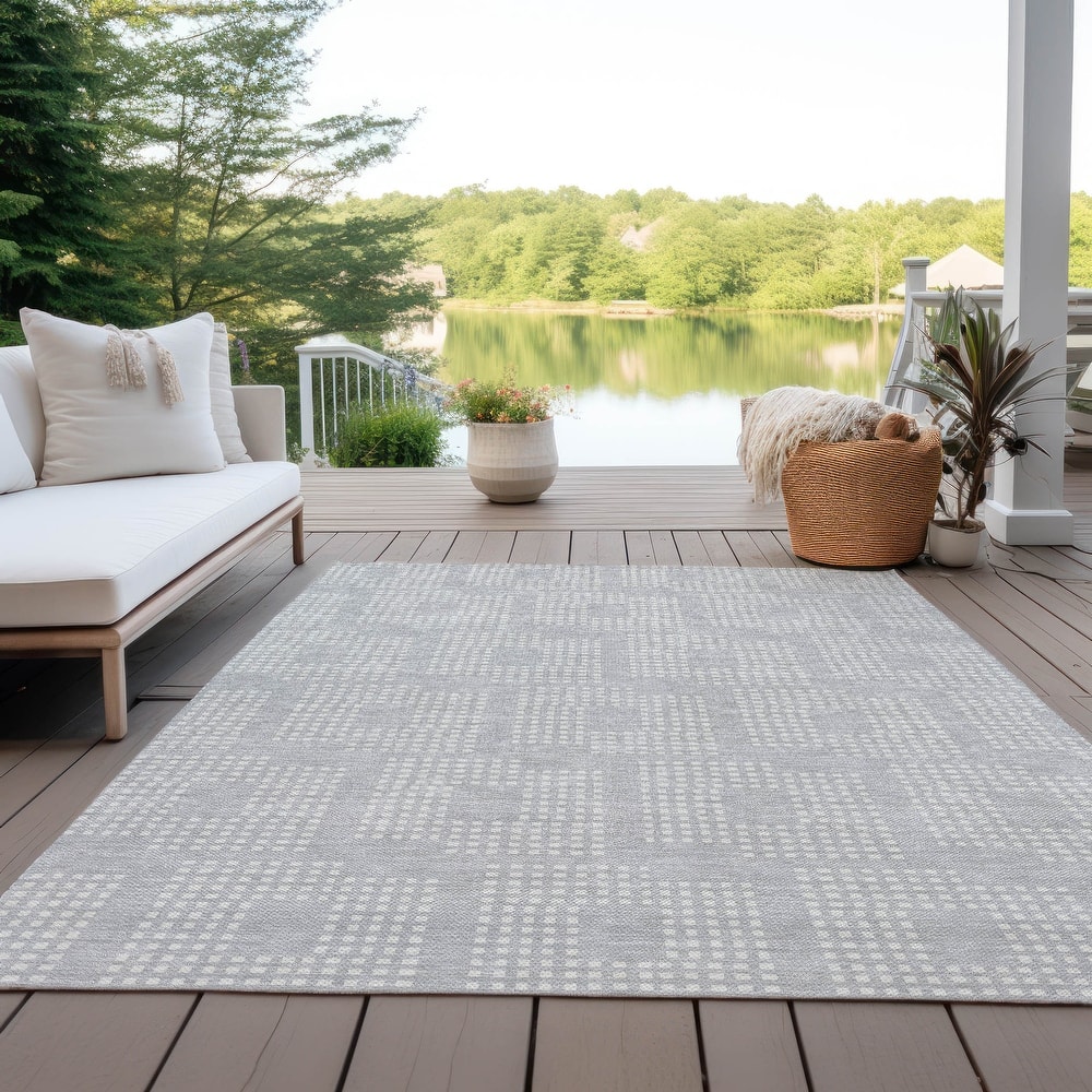 Machine Washable Indoor/ Outdoor Chantille Houndstooth Modern Rug