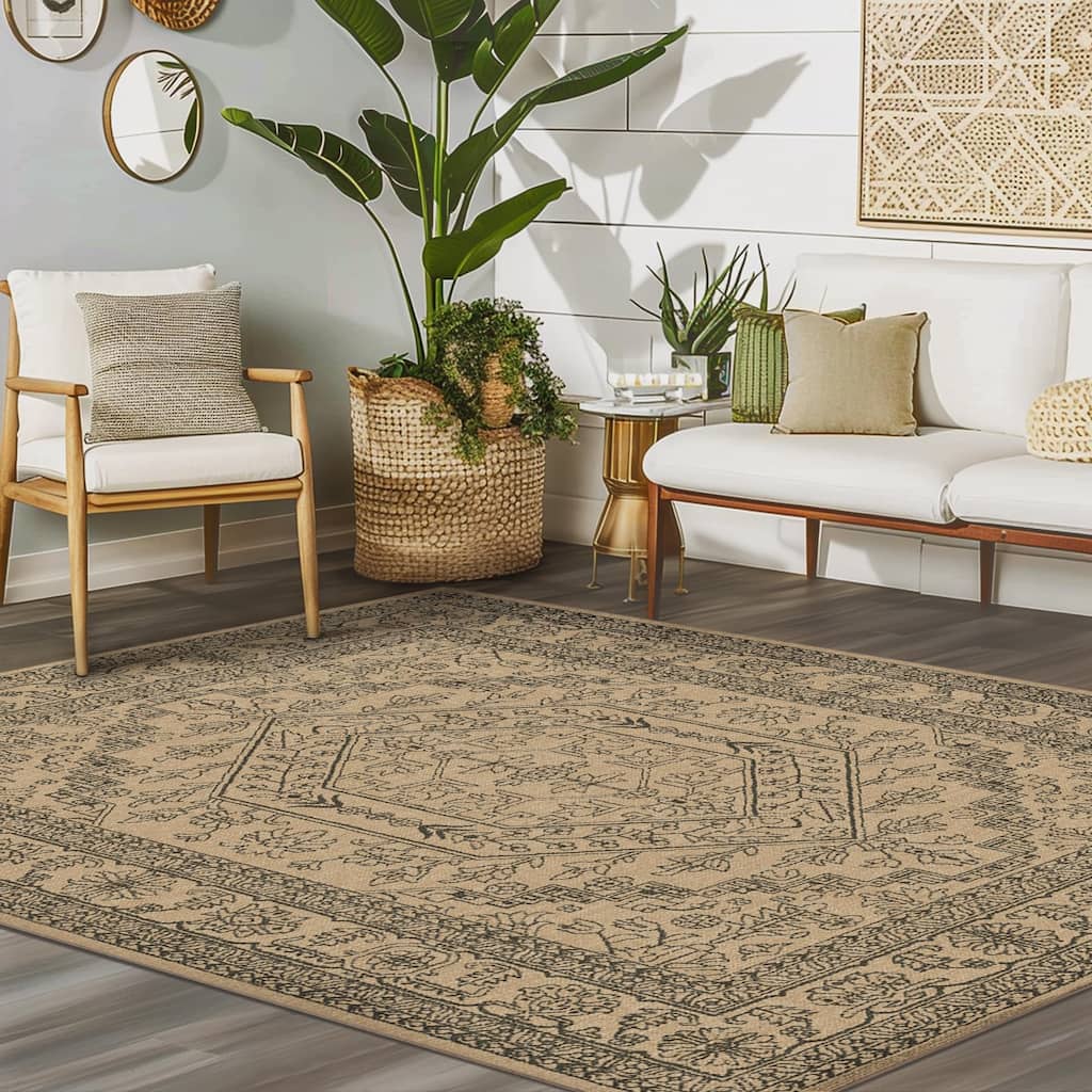 Mcow Vintage Floral Low-Pile Machine Washable Non-Slip Area Rug - 8'X12'