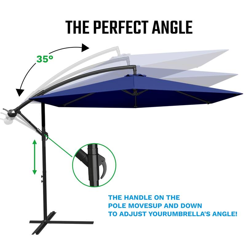 Patiowell 10ft Cantilever Patio Umbrella, Offset Hanging Outdoor Table Umbrella with Tilt Crank, 6 Sturdy Ribs and Cross Base