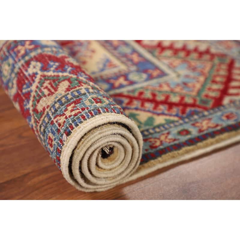 Geometric Kazak Oriental Accent Rug Handmade Bedroom Wool Carpet - 2'7" x 3'10"