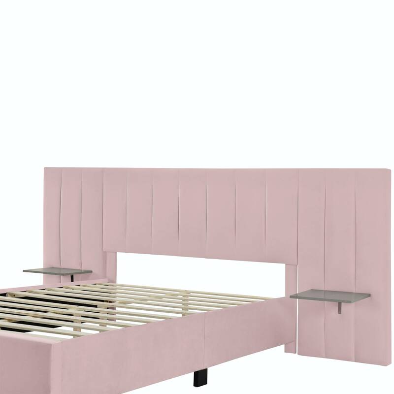 Queen Size Upholstered Platform Bed with Big Headboard