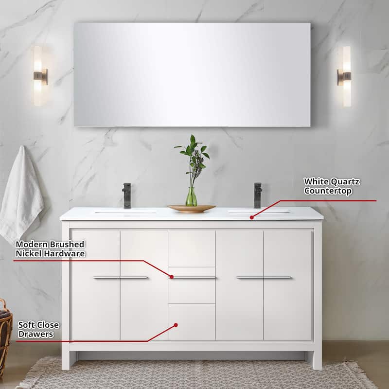 Lafarre Bath Vanity with Quartz Top, Sink, Mirror and Chrome Faucet