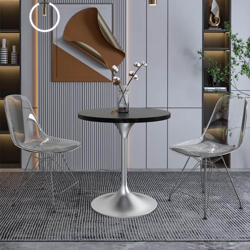 Verve Series 27" Round Dining Table with MDF Wood Tabletop and Brushed Chrome Metal Base for Kitchen and Dining Room