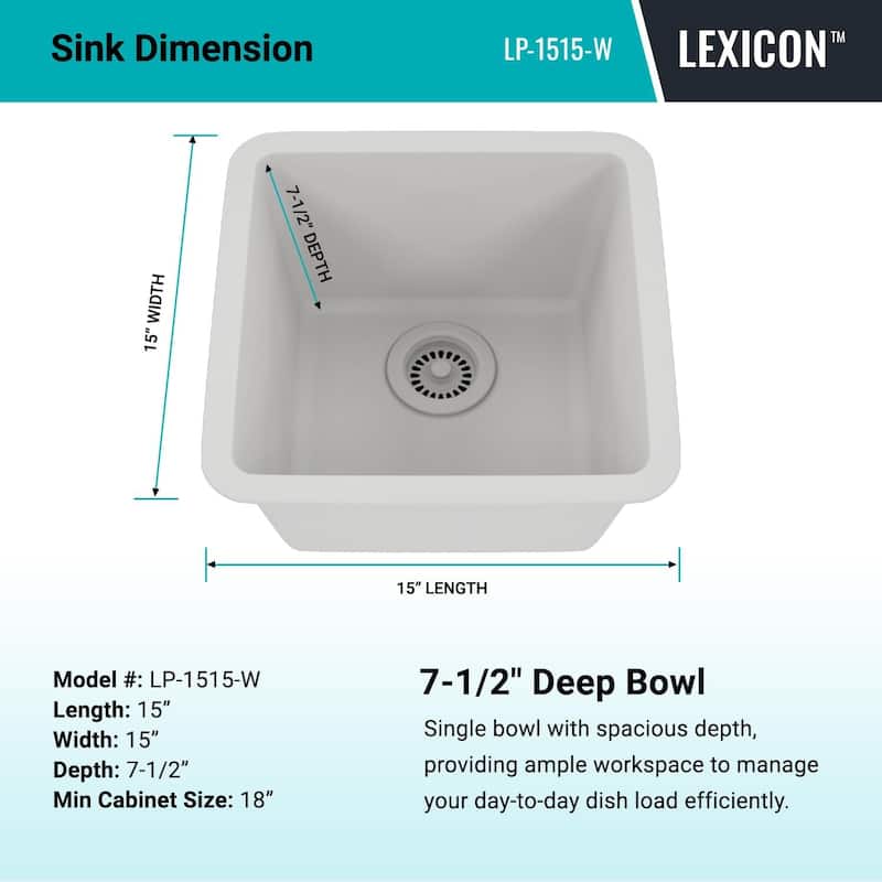 15" x 15" Quartz Kitchen Sink, Single Bowl Kitchen Sinks, Drop in Kitchen Sink, Granite Composite Kitchen Sink,... - 15"x15"