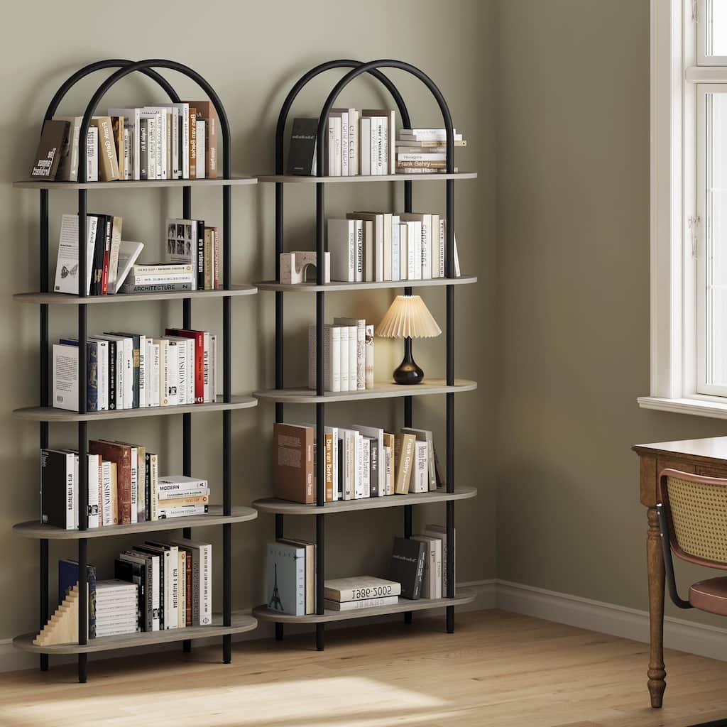 2Pcs 71" Bookshelf 5 Tier Bookcase Arched Display Racks Tall Bookshelf Freestanding Open Storage Shelf