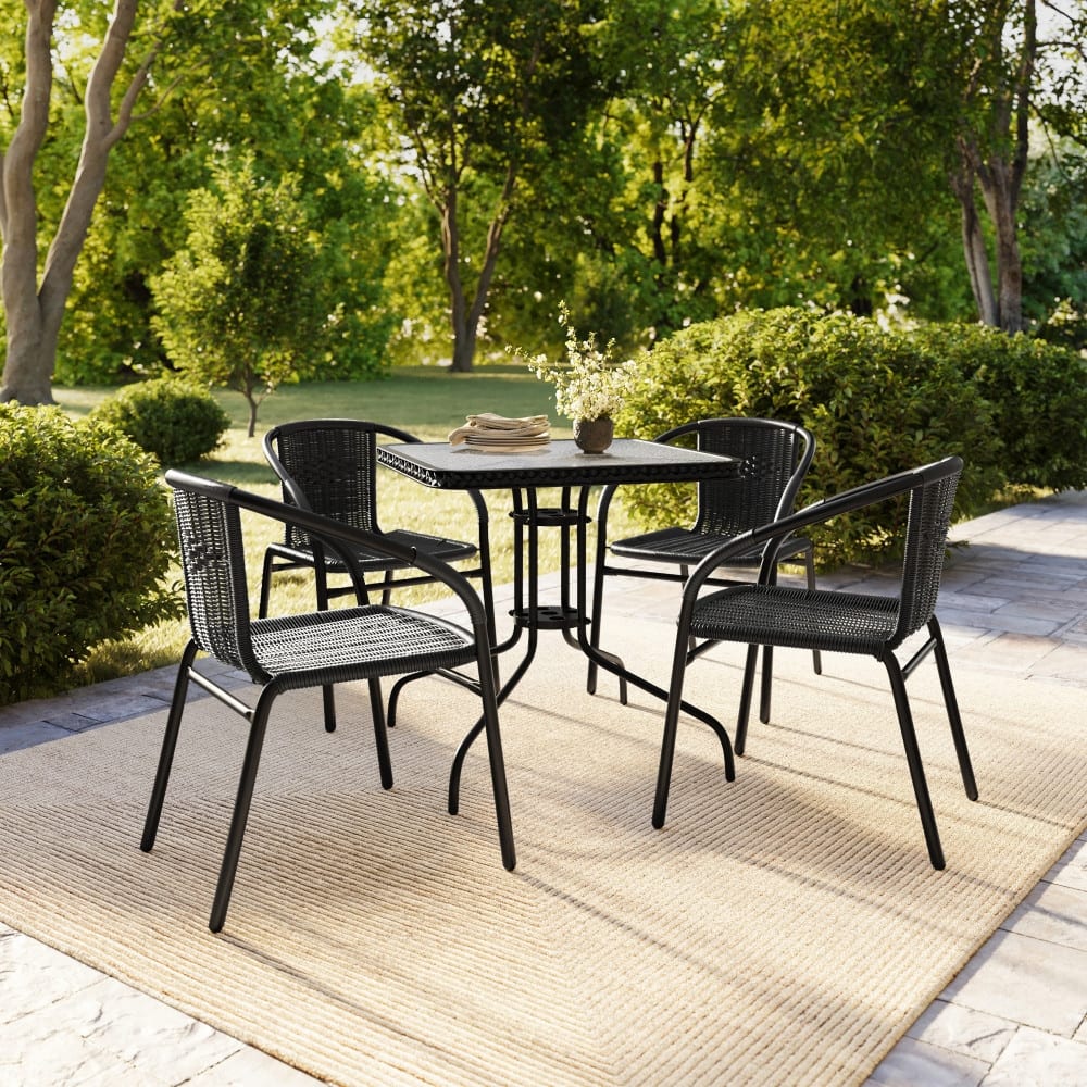 Indoor/Outdoor Stacking Rattan Restaurant Patio Chairs (Set of 4)