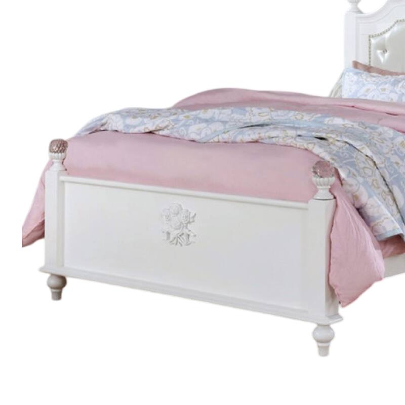 Bela Full Size Bed w Button Tufted Headboard, White Faux Leather