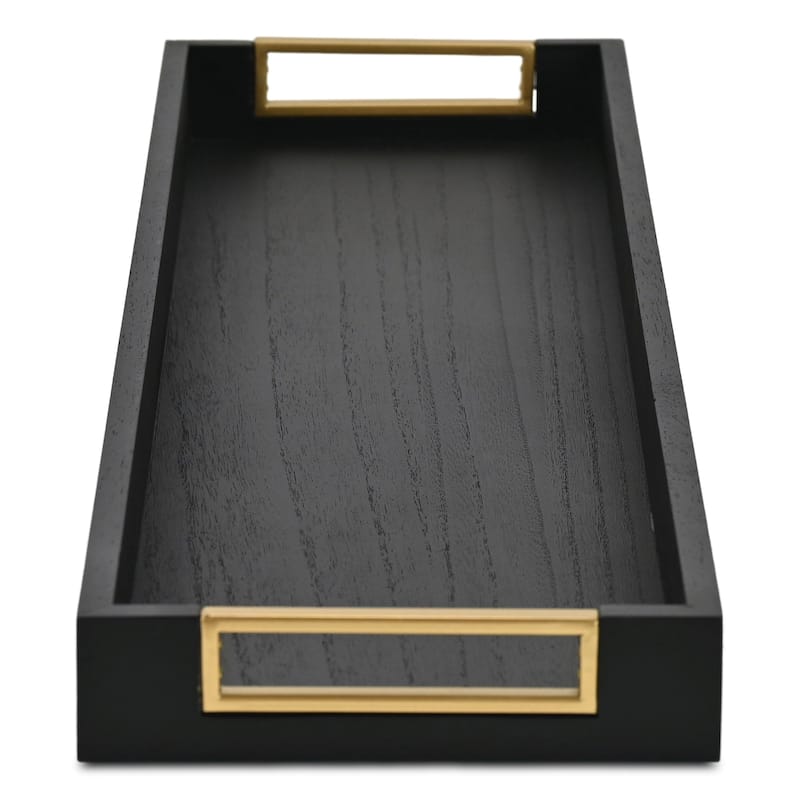 Nyssa Slim Rectangular Wood Decorative Tray - Black