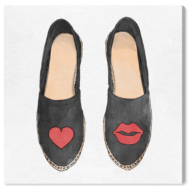Wynwood Studio Canvas Fashion and Glam Heart And Kiss Slippers Black and Light Red Glam Wall Art Canvas Print