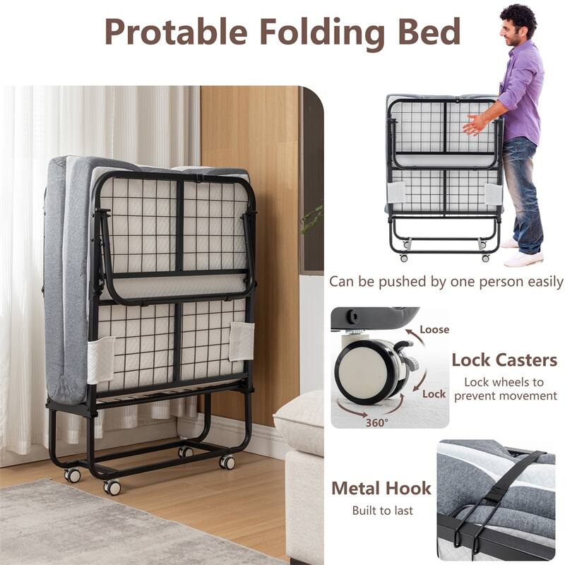 Folding Bed Cot with Mattress for Adults, Foldable Metal Frame Bed