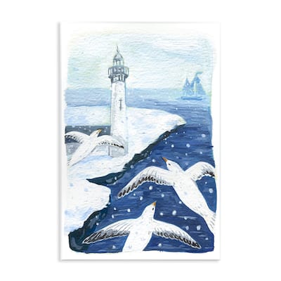 Stupell Snowy Winter Harbor Birds Wall Plaque Art Design By Hannah Moren