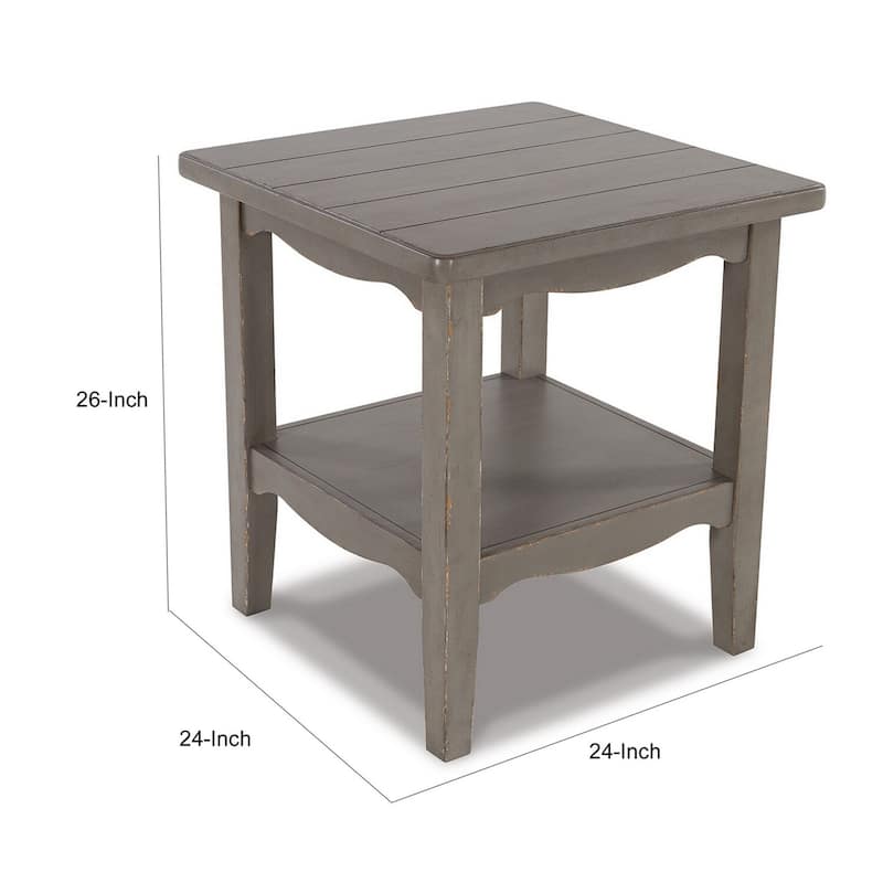 24 in. Gray Square Wood End Table, Sturdy Build End Side Table for Living Rooms
