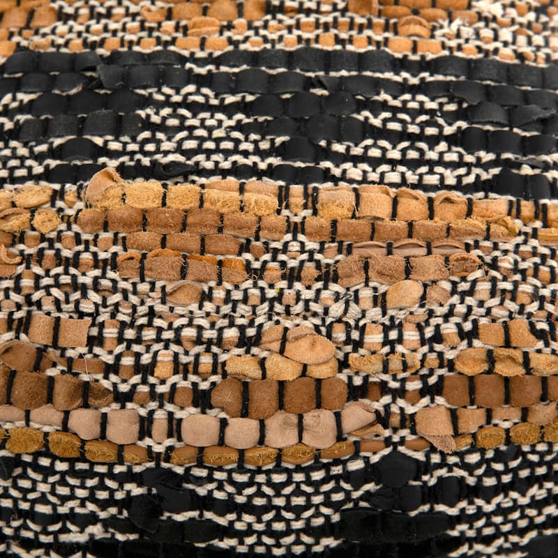 Fieldstone Handwoven Leather Upholstered Pouf, Brown/Black