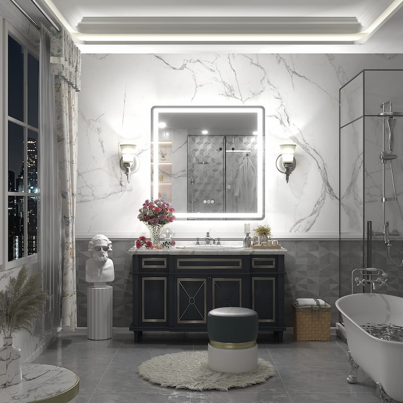 UL Certified Frameless LED Front Light and Backlit 3 Colors Dimmable Anti-Fog Wall Bathroom Vanity Mirror