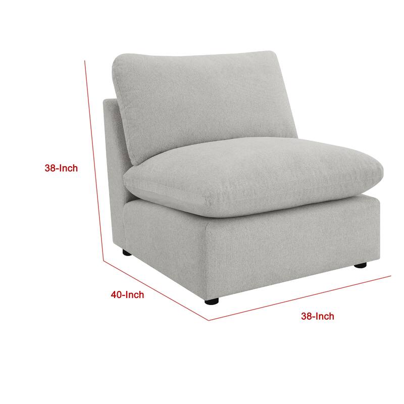 Biny Modular Armless Chair, Light Gray, Plush Foam Cushions