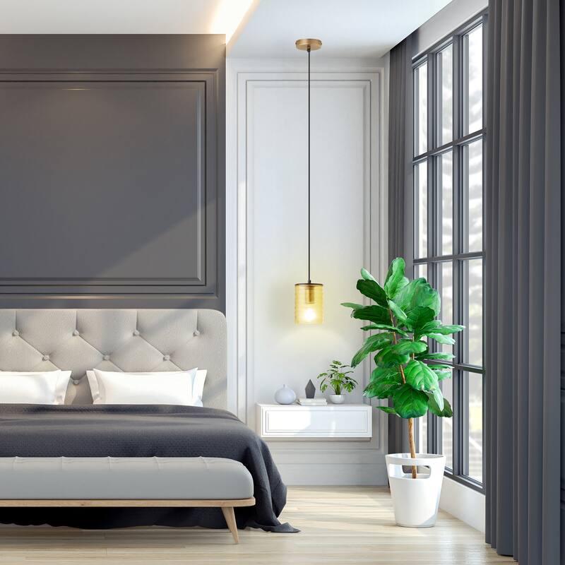 Sydney River of Goods Gold Metal and Amber Hand Blown Glass 5-Inch Pendant Light with Adjustable Hanging Cord - 5" x 5" x 62"