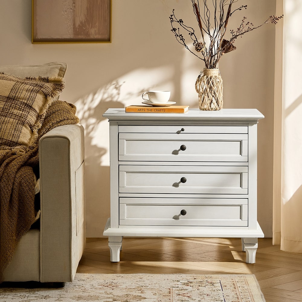 Muriel Farmhouse 3 Drawers End Table with Built-In Outlets by HULALA HOME