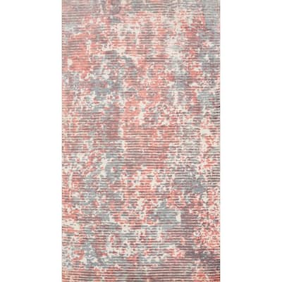 Hand Knotted Oriental Viscose Silk Carpet Modern Abstract Oranges & Rust Abstract Area Rug - 4' 0'' X 2' 0''