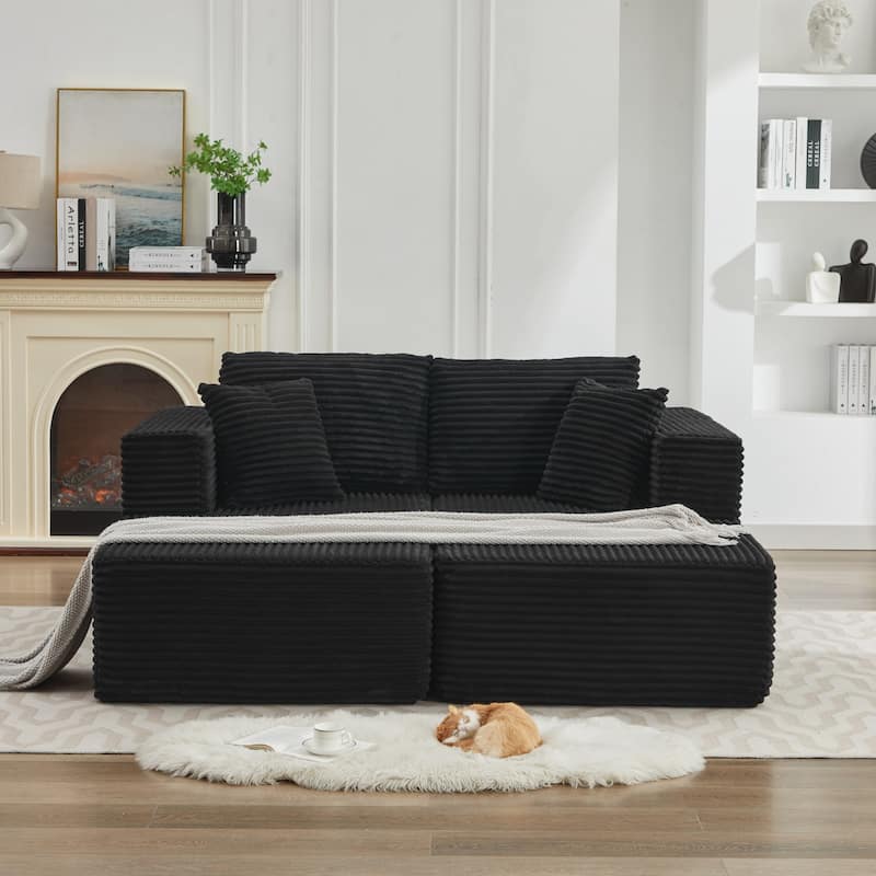 106" Corduroy Upholstery L-Shaped Cloud Modular Sectional Sofa with Chaise and Pillows, All-Foam Compression Design