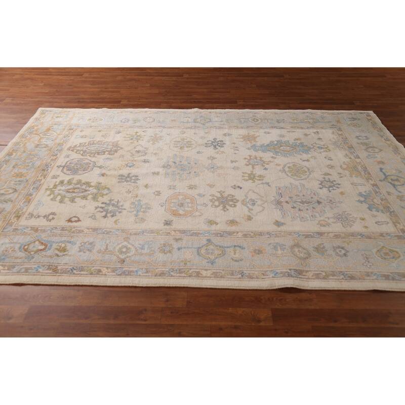 Ivory Oushak Vegetable Dye Turkish Area Rug Handmade Wool Carpet - 6'3"x 9'0"