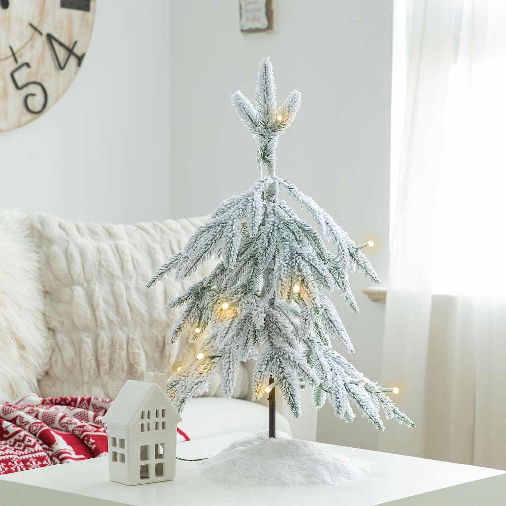 Glitzhome 2ft Pre-Lit Flocked Pine Artificial Christmas Tree With Lights and Timer