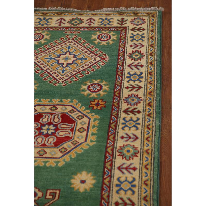 Traditional Green Kazak Runner Rug Hand-Knotted Wool Carpet - 2'8" x 16'4"