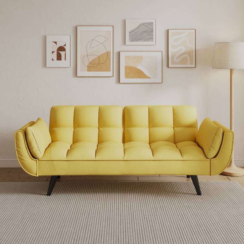 Yellow Multifunctional Upholstered Sofa Bed Adjustable Backrest Sofa