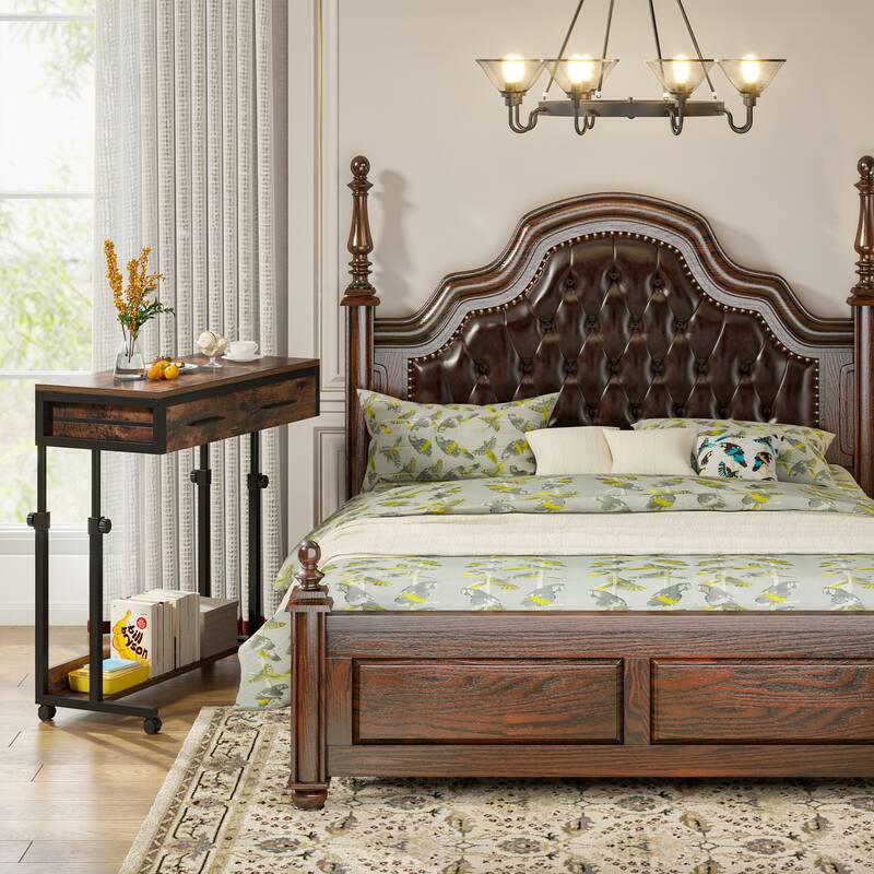 Portable Mobile Laptop Desk with Drawers, Rolling Standing Sofa Side Table for Home Office