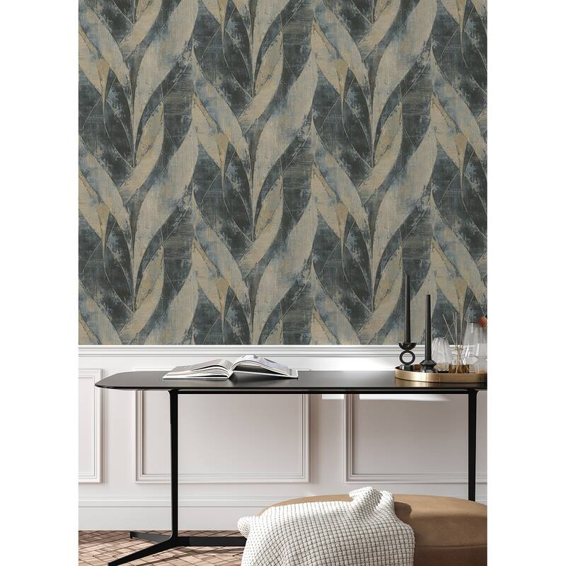 Advantage Blake Denim Leaf Wallpaper - 20.9 x 396 x 0.025
