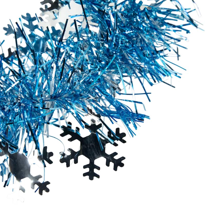 12' x 3" Sky Blue Silver Snowflakes Christmas Tinsel Garl - Unlit