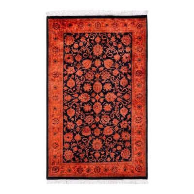 Overton Hand Knotted Wool Vintage Inspired Modern Contemporary Overdyed Orange Area Rug - 2' 7" x 4' 3"