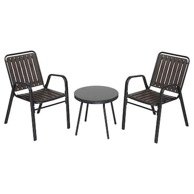 Patio Bistro Table Set with 2 Stackable Patio Dining Chairs and 1 Glass Table