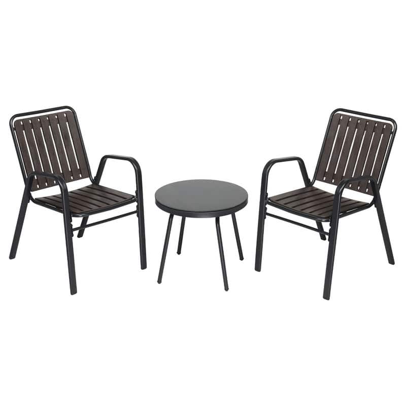 Patio Bistro Table Set with 2 Stackable Patio Dining Chairs and 1 Glass Table