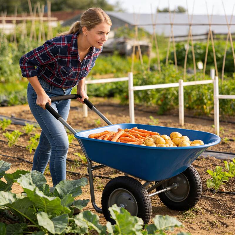 Two-Wheel Garden Trolley - 15 Inch Pneumatic Wheel Heavy-Duty Hauler, Blue