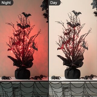 Glitzhome 20"H Halloween Lighted Bats Table Tree Decor - Black
