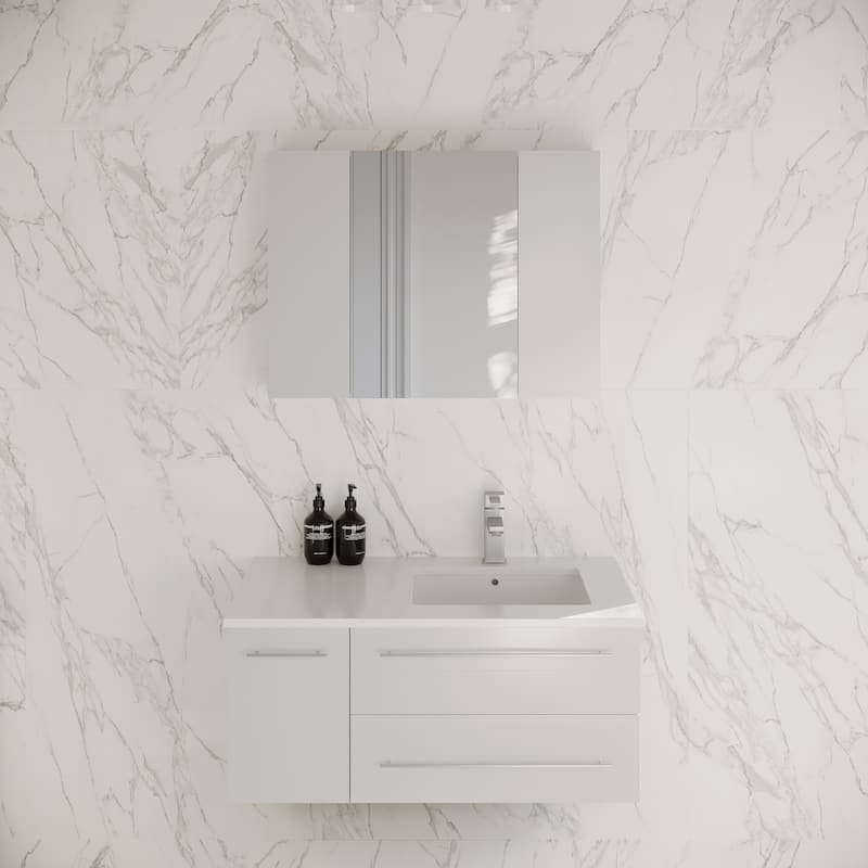 Fresca Lucera 36" Wall Mounted Single Basin Vanity Set with Cabinet, - White