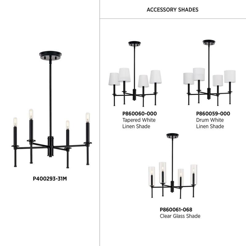 Elara Collection Four-Light New Traditional Matte Black Chandelier Light - 22.87 in x 22.87 in x 10.37 in