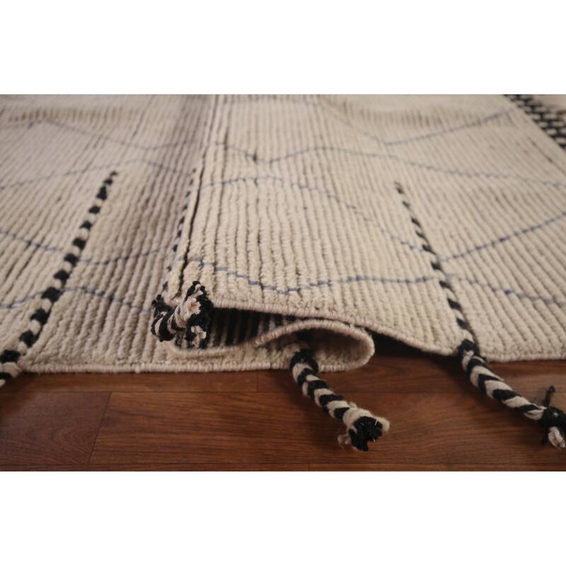 All-Over Ivory Moroccan Oriental Area Rug Handmade Wool Carpet - 8'8"x 12'11"